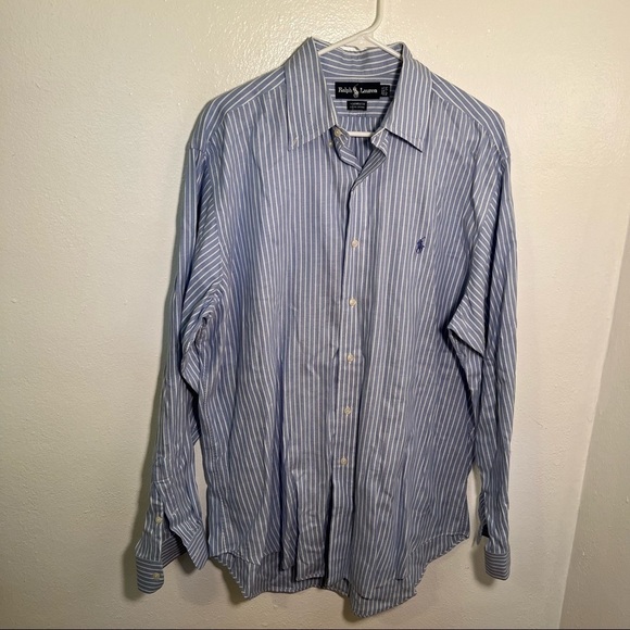 Ralph Lauren Button Down Oxford Dress Shirt Blue White Stripes - Picture 2 of 11